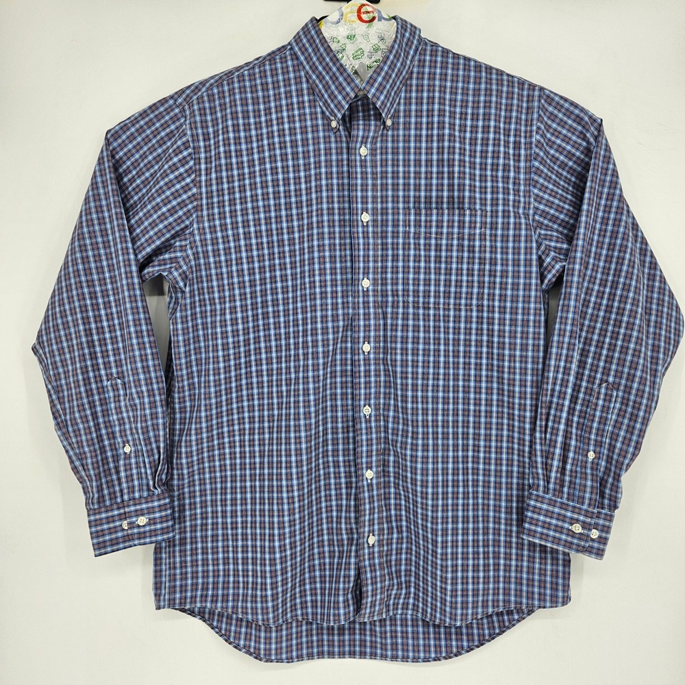 Allen Edmonds‎ Shirt Mens XL Button Down Long Sleeve Plaid Casual Wrinkle Free